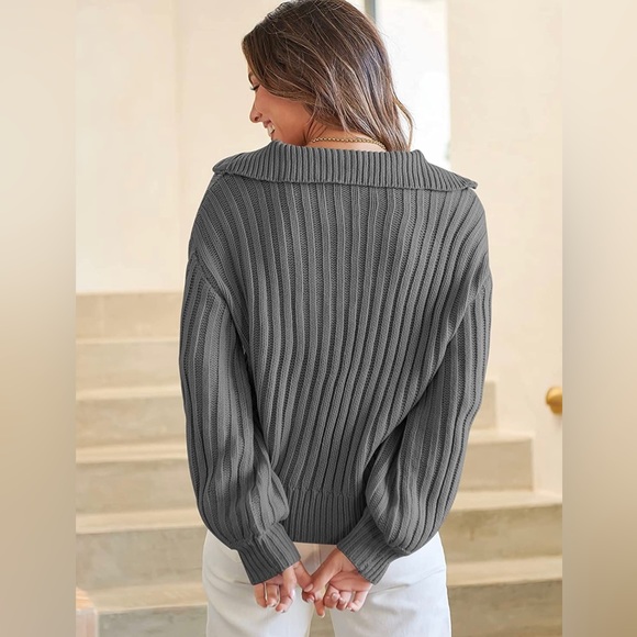 Women's 2022 Fall Winter Long Sleeve 1/4 Zipper Collared Casual Chunky Cable - Picture 3 of 3